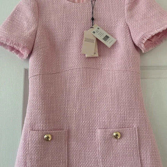 Cinq a Sept Chic Pink Tweed dress Sz 00 new gold buttons - Picture 2 of 8